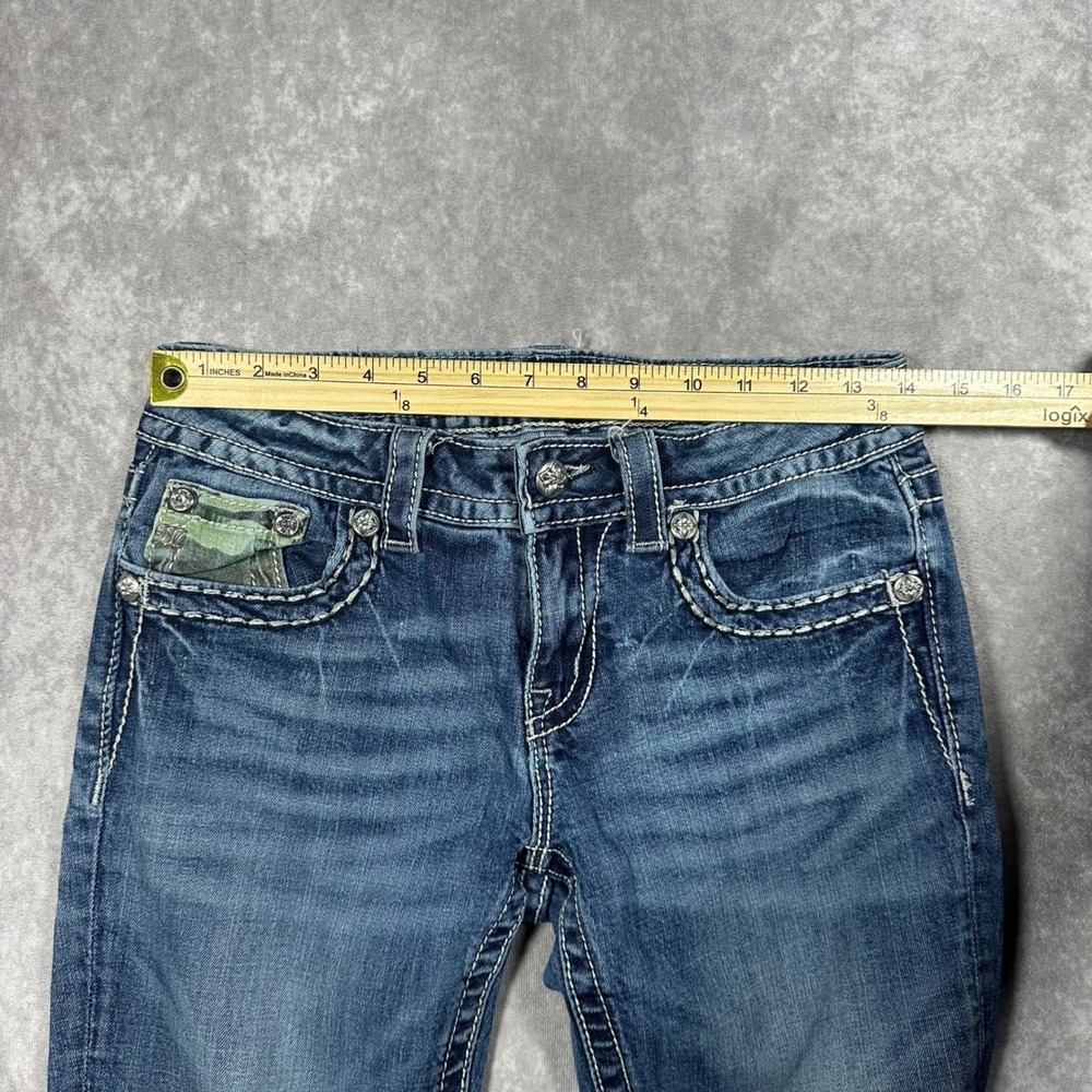 Miss Me Skinny Jeans Womens 28 Medium Wash Camo Embellished Cross Rhinestone Y2K - Picture 7 of 10